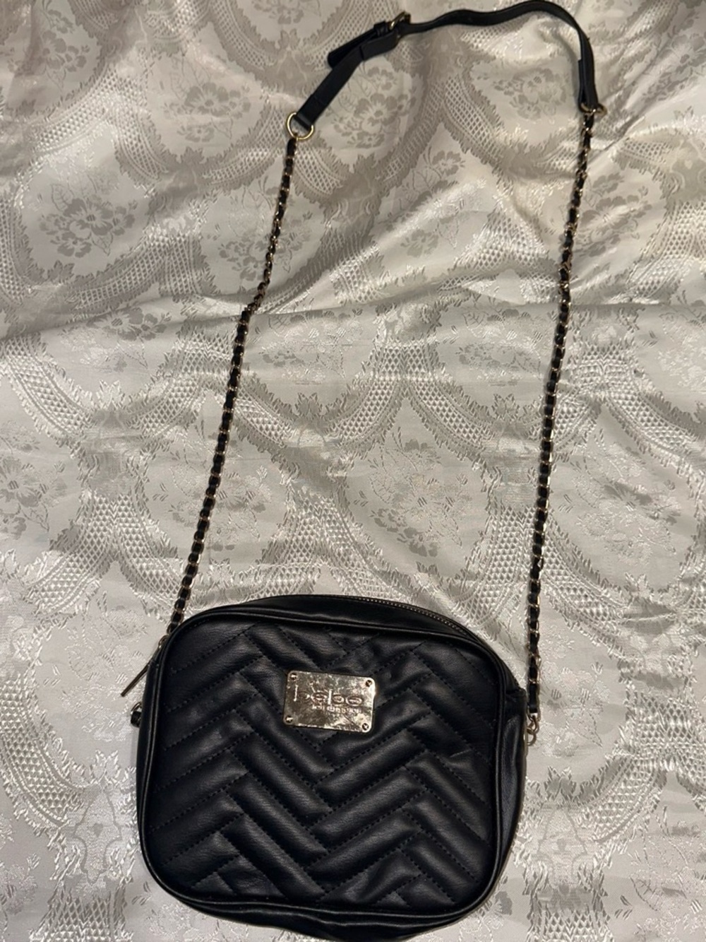 Bebe Black Quilted Crossbody Shoulder Bag with Chain Strap